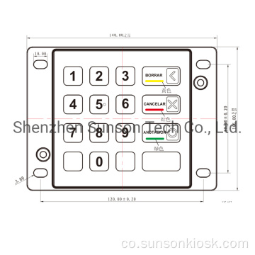 PCI 5 Approvatu Cuscinettu Pin Pad